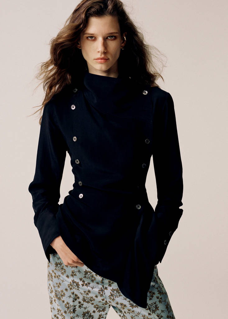 Satin jacquard trousers — Sky Blue