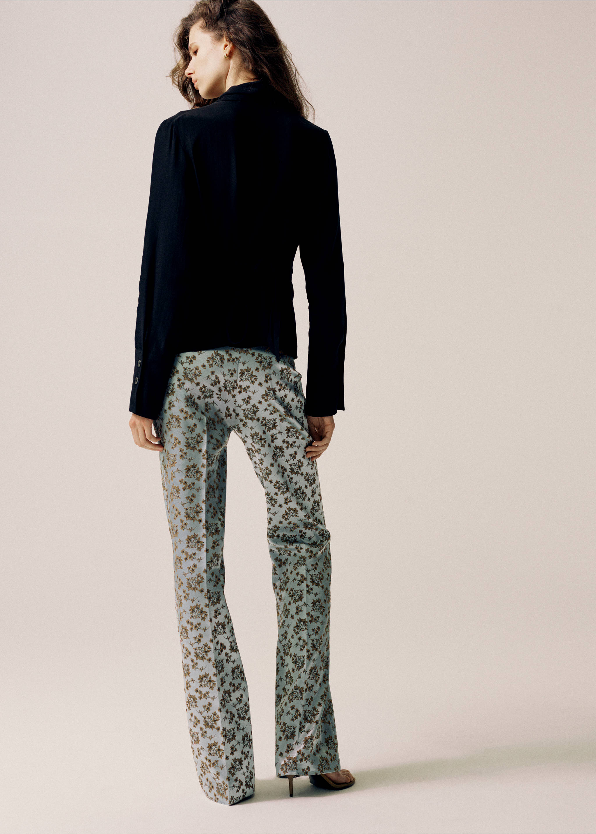 Satin jacquard trousers - Reverse of the article, Sky Blue. Ref: 37044800-00.