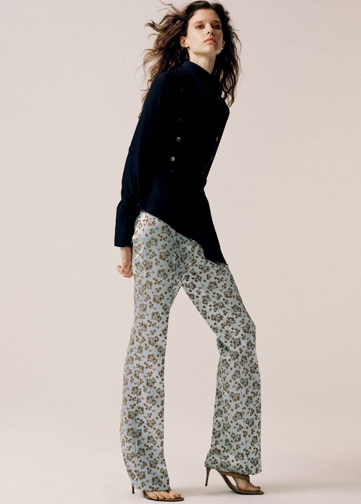 Satin jacquard trousers — Sky Blue