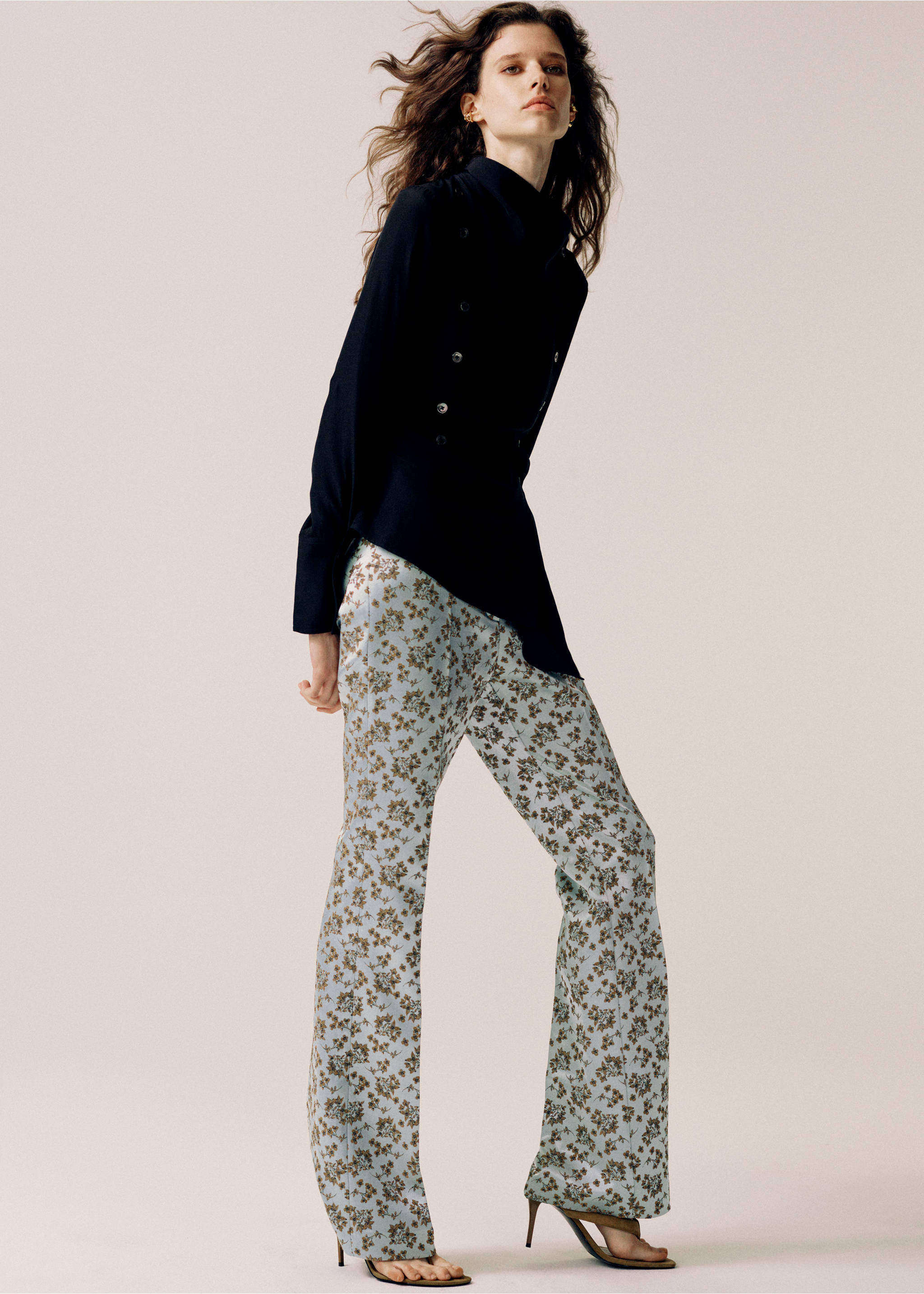 Satin jacquard trousers - Details of the article 1, Sky Blue. Ref: 37044800-00.