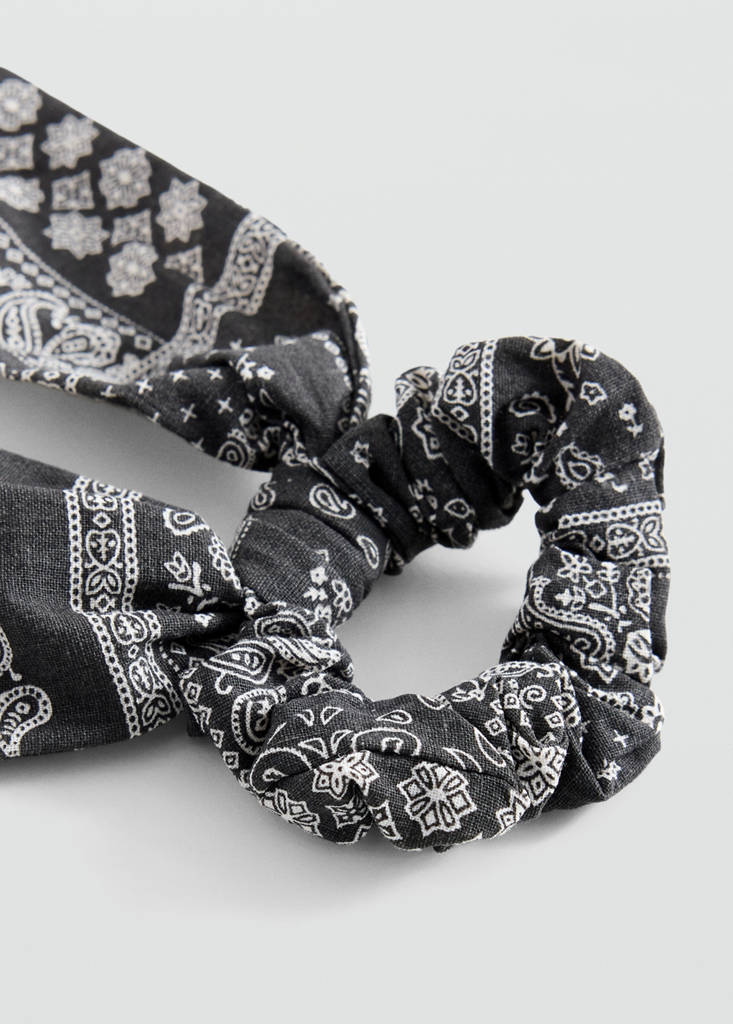 Paisley print hair tie — Charcoal