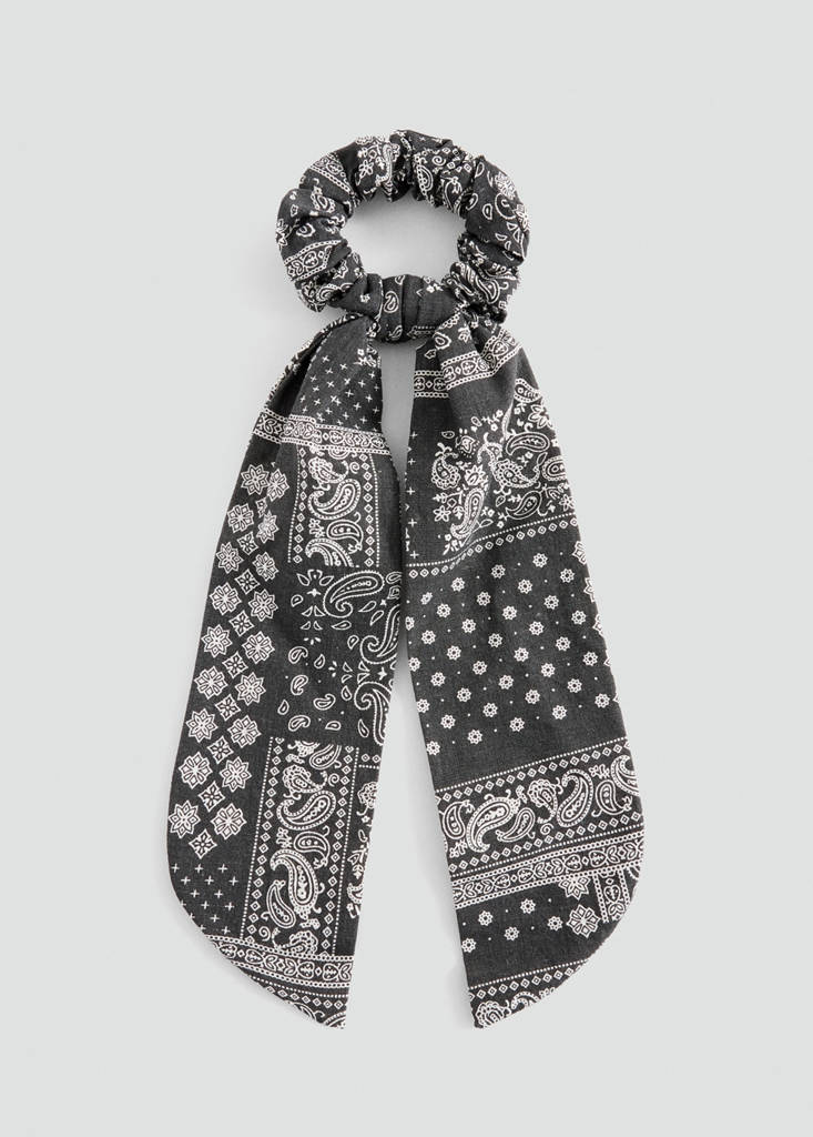 Paisley print hair tie — Charcoal