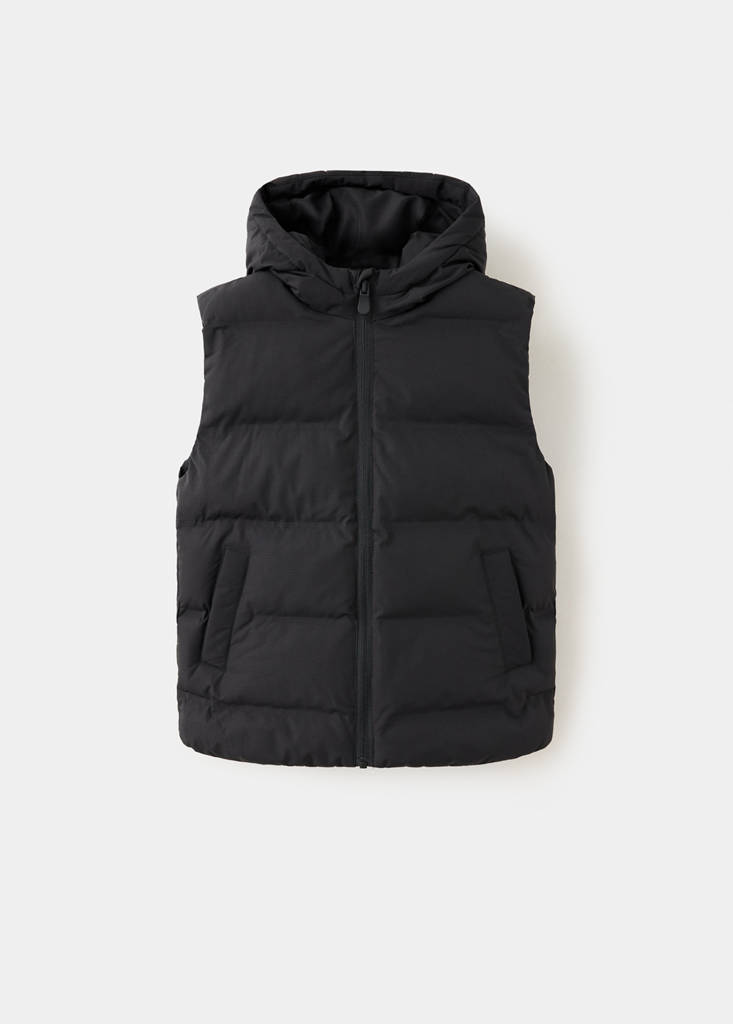 Quilted gilet with hood — Black