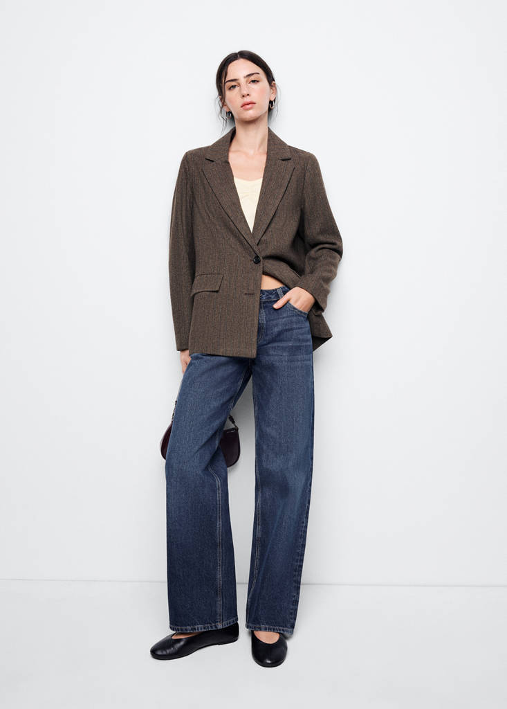 Herringbone wool blend blazer — Sand