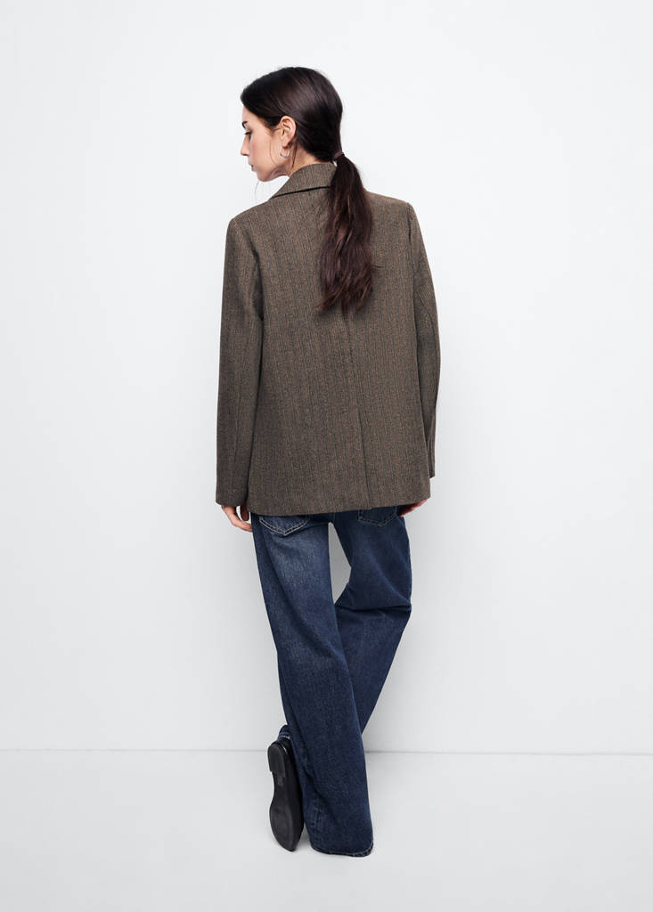 Herringbone wool blend blazer — Sand