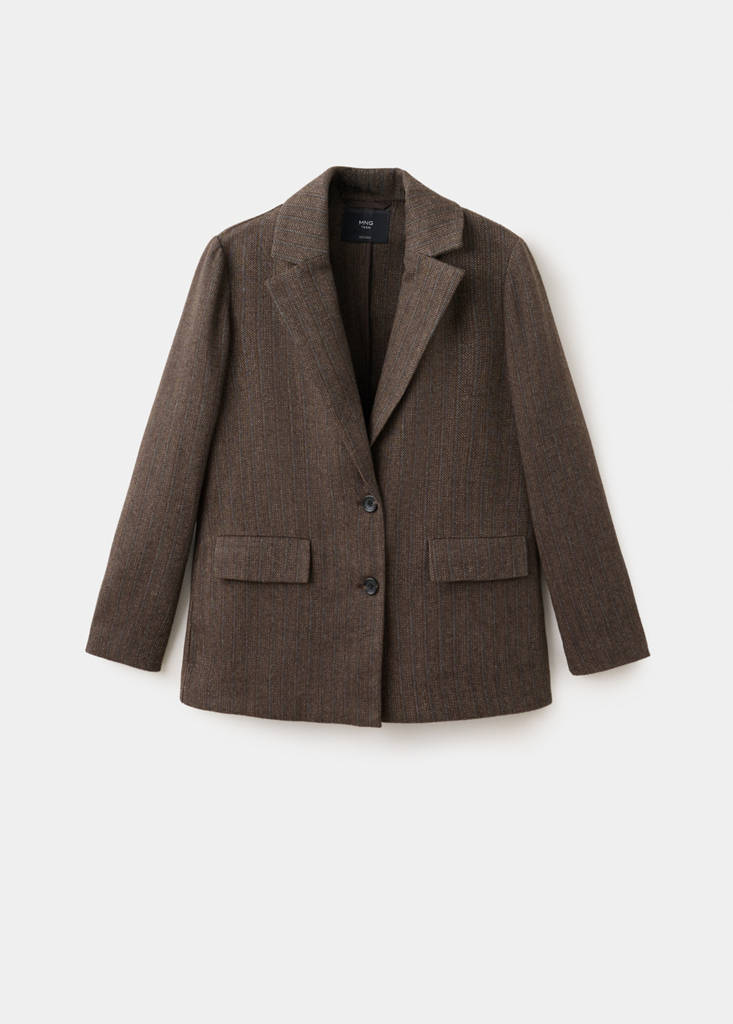Herringbone wool blend blazer — Sand