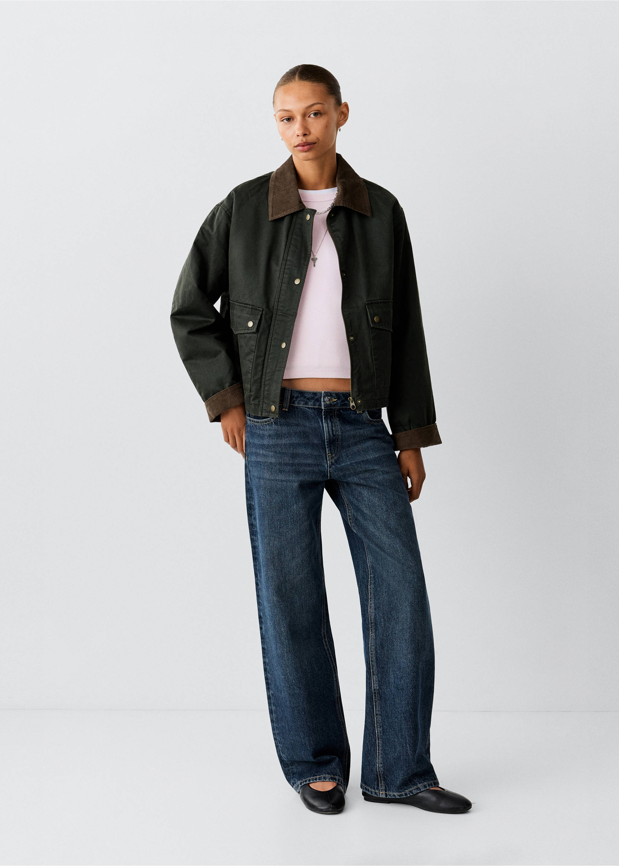 Cotton parka with corduroy collar - General plane, Medium Green. Ref: 37045153-00.