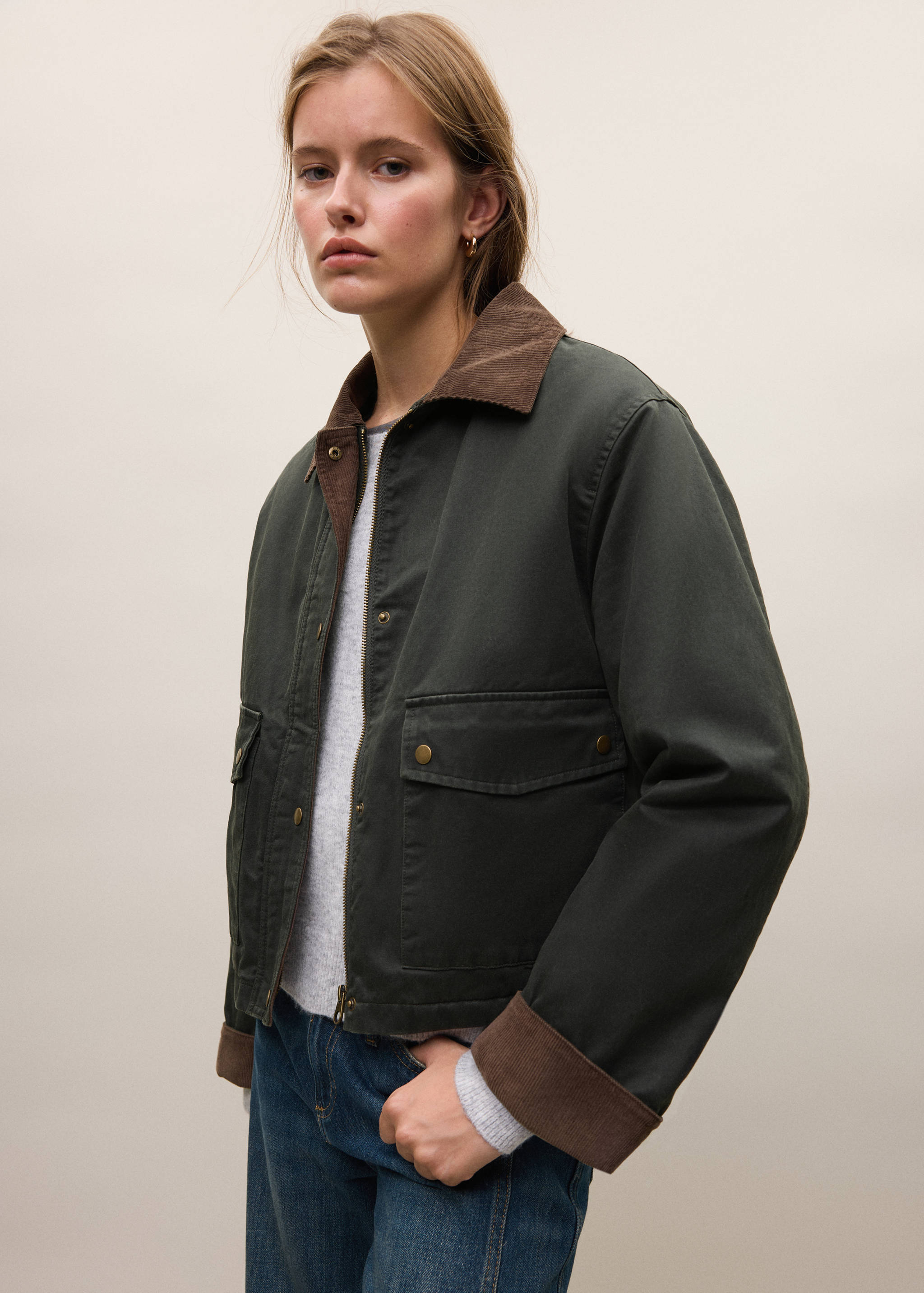 Parka algodón cuello pana - Plano medio