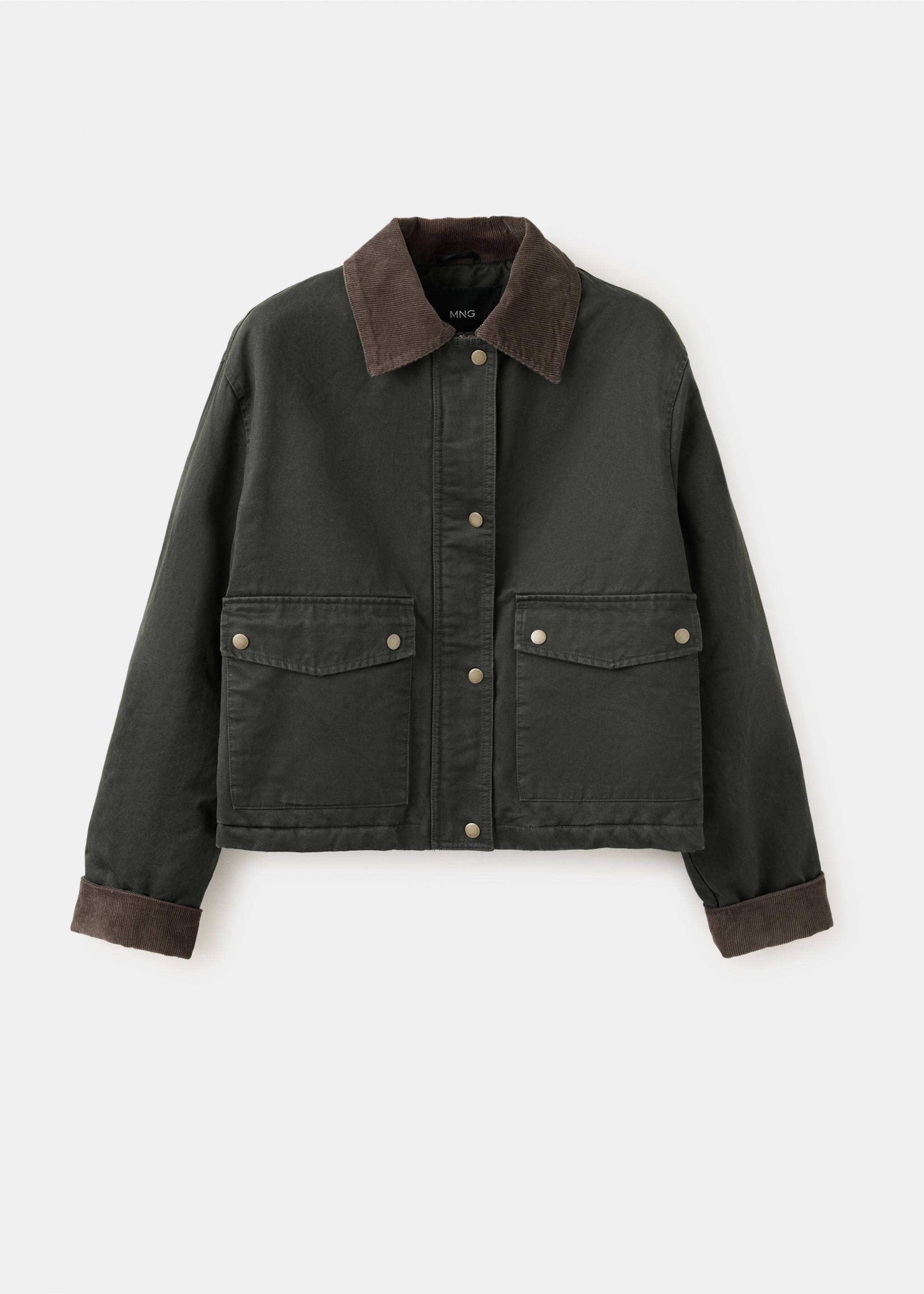 Cotton parka with corduroy collar - Article without model, Medium Green. Ref: 37045153-00.