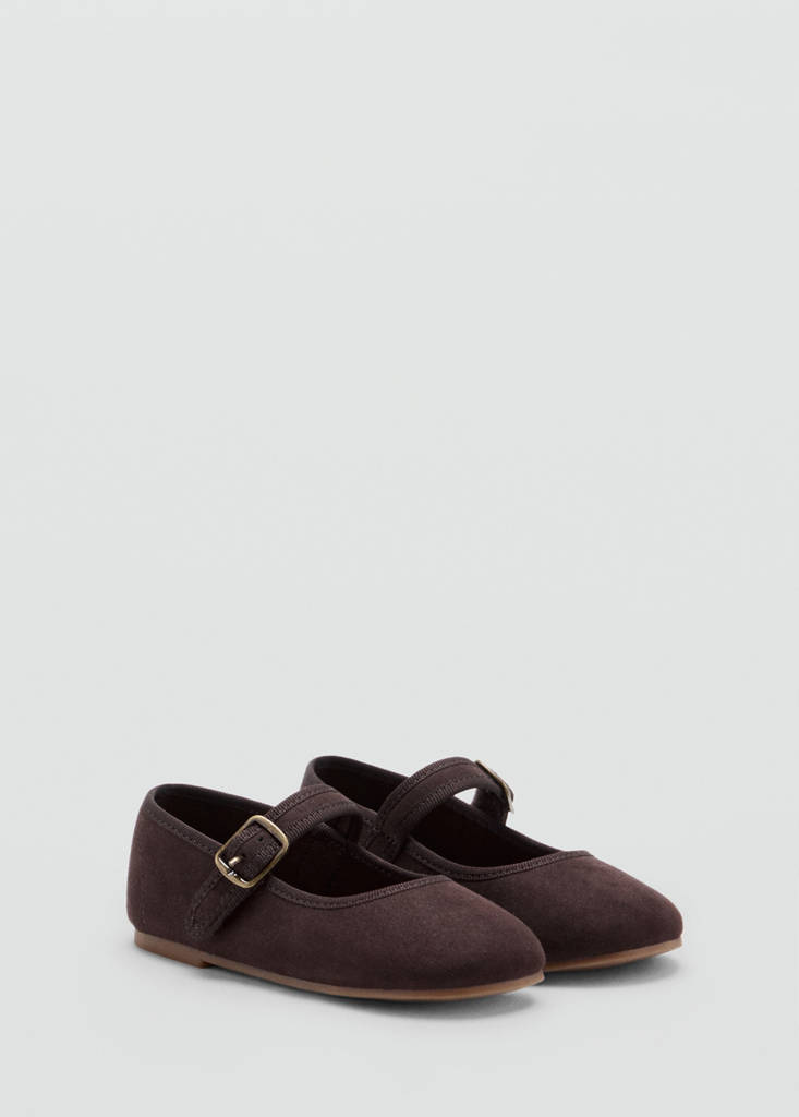 Suede-effect ballerina with buckle — Chocolate