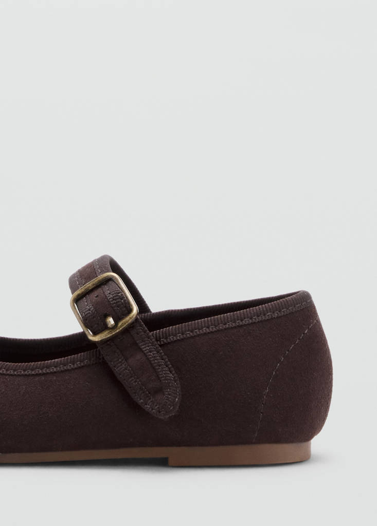 Suede-effect ballerina with buckle — Chocolate
