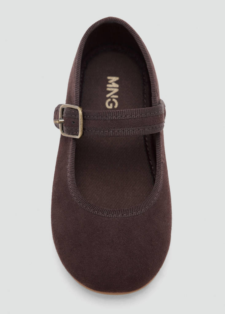 Suede-effect ballerina with buckle — Chocolate