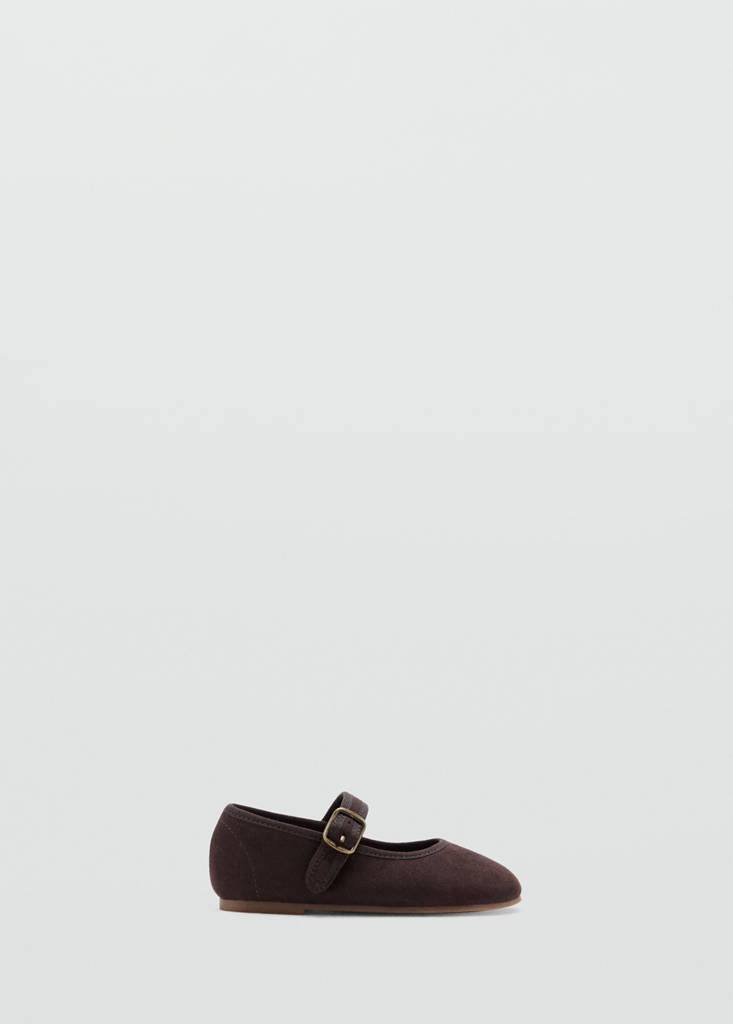 Suede-effect ballerina with buckle — Chocolate