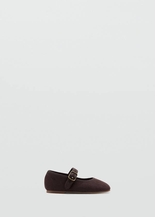 Suede-effect ballerina with buckle — Chocolate