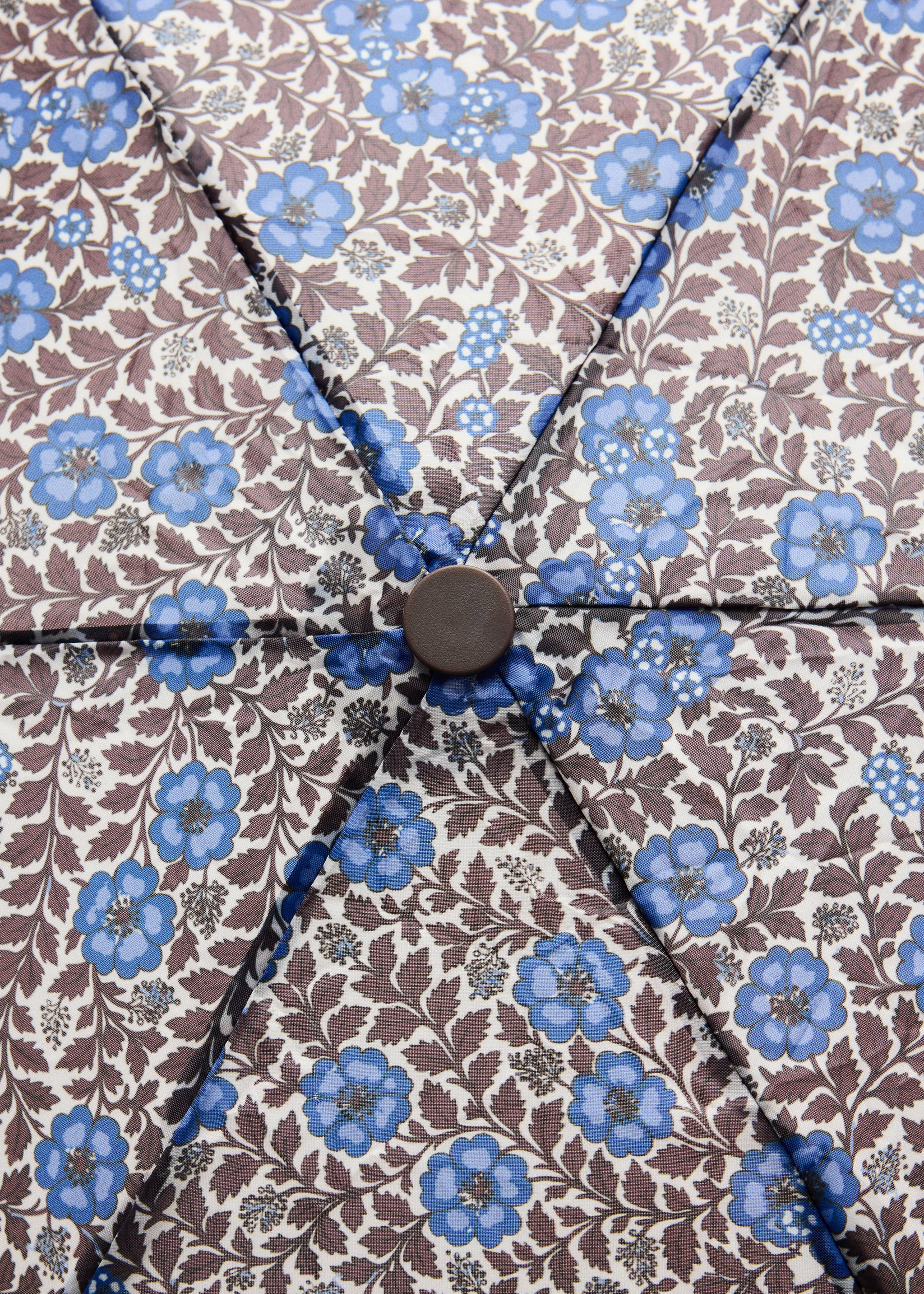 Close-up of a kids' blue floral umbrella top.