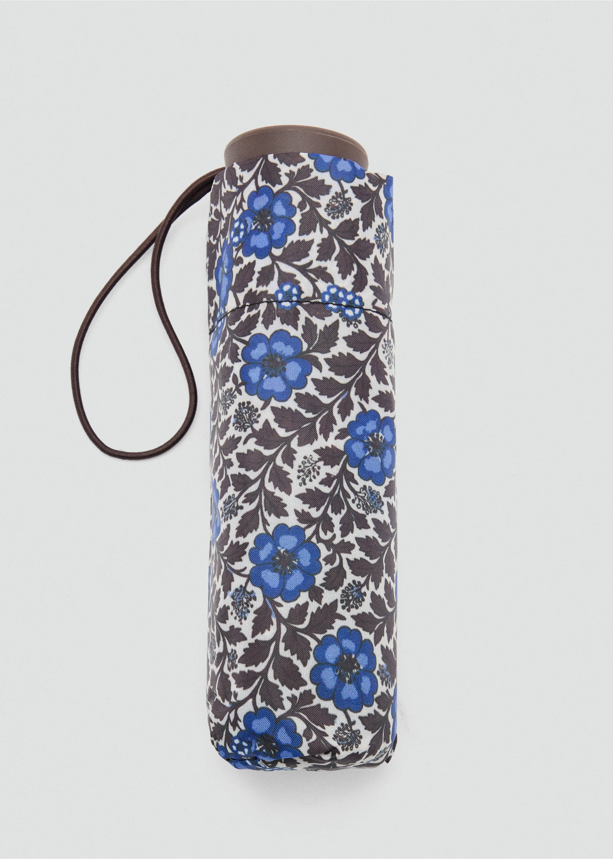 Blue floral print compact umbrella with a wrist strap., Chocolate. Ref: 37045157-00.