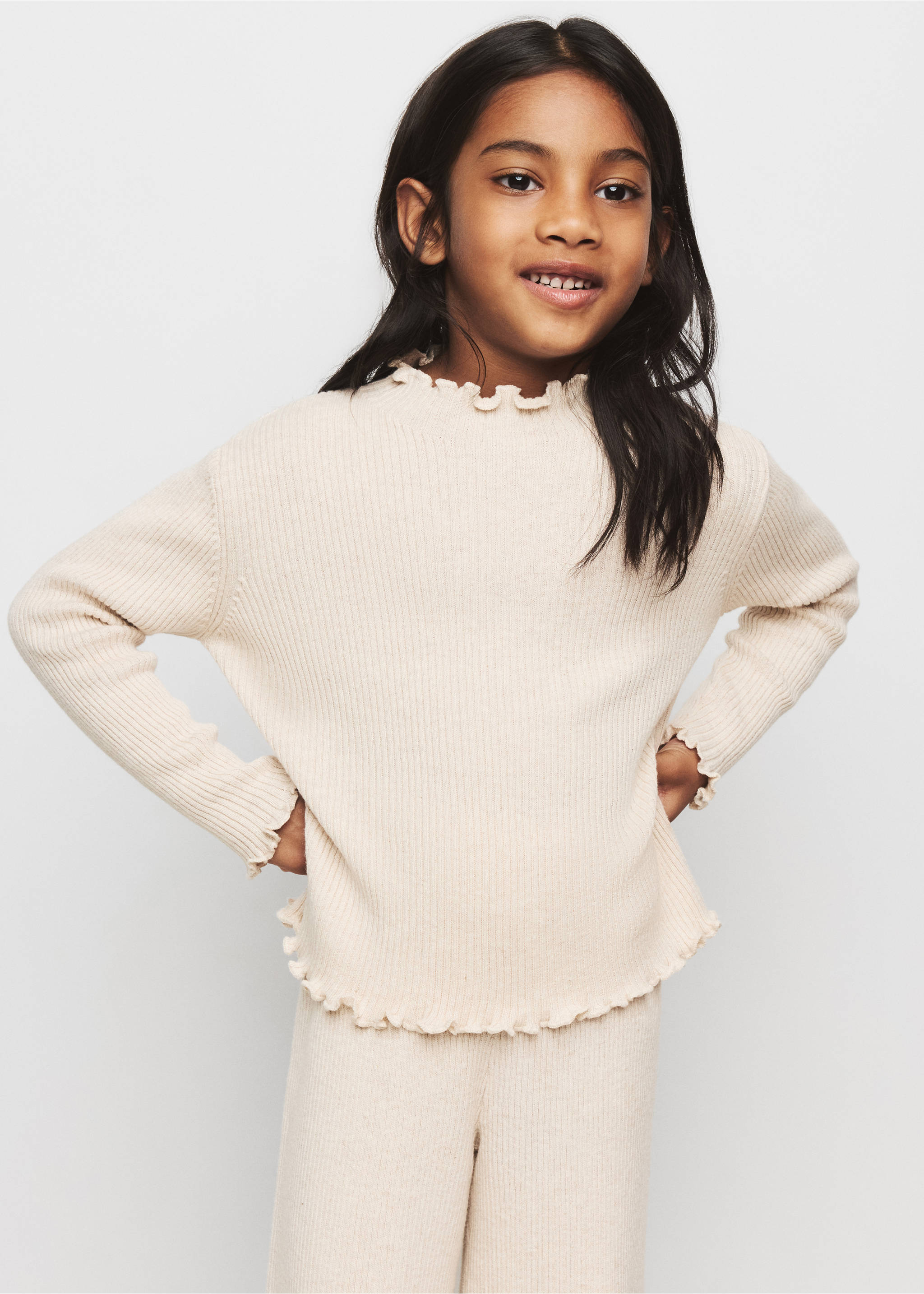Ribbed cotton-blend sweater - Medium plane, Beige. Ref: 37045161-00.