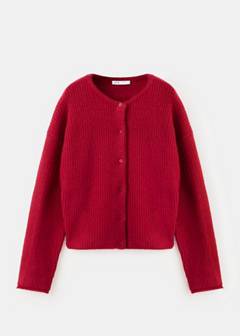 Buttoned ribbed cardigan — Red 1