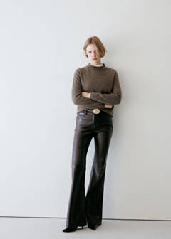 Faux-leather flared trousers — Chocolate 2