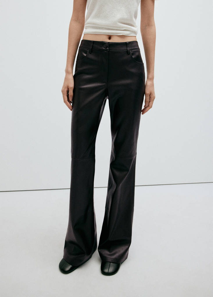 Faux-leather flared trousers — Chocolate