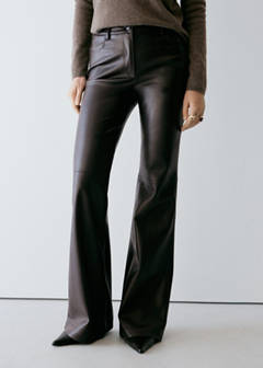 Faux-leather flared trousers — Chocolate 1