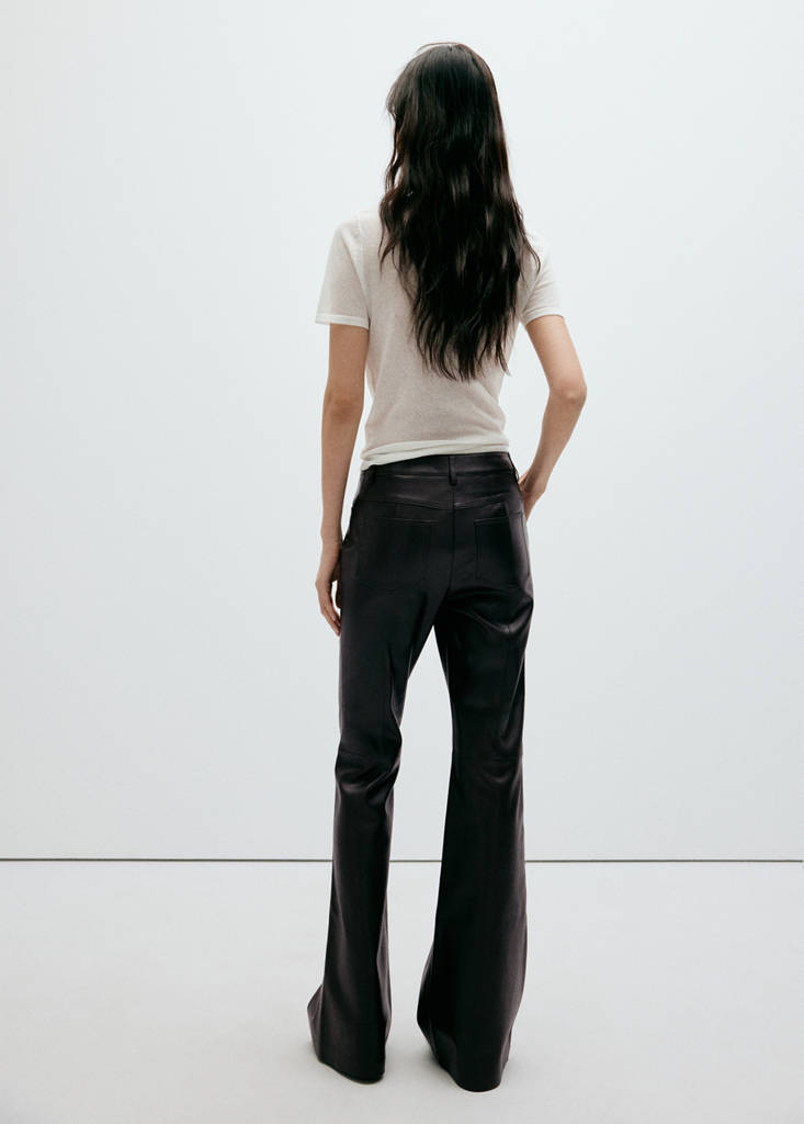 Faux-leather flared trousers — Chocolate