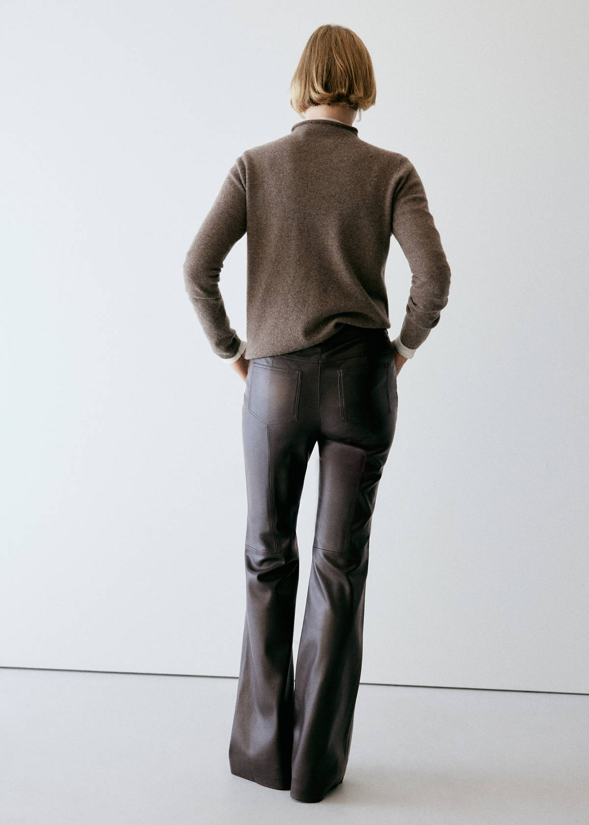 Faux-leather flared trousers — Chocolate