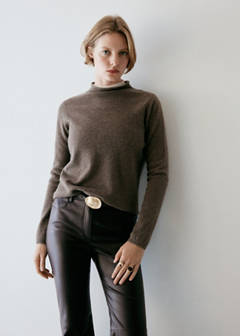 Faux-leather flared trousers — Chocolate 4