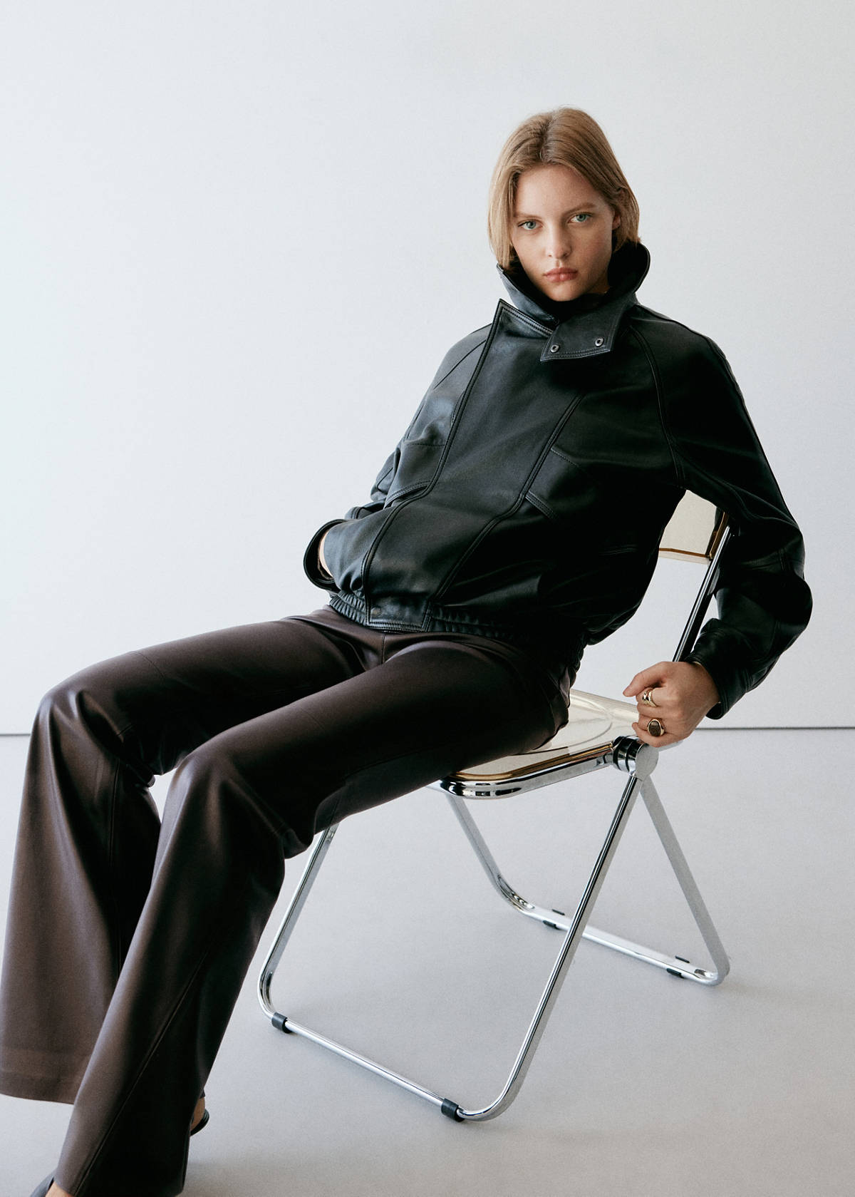 Faux-leather flared trousers — Chocolate