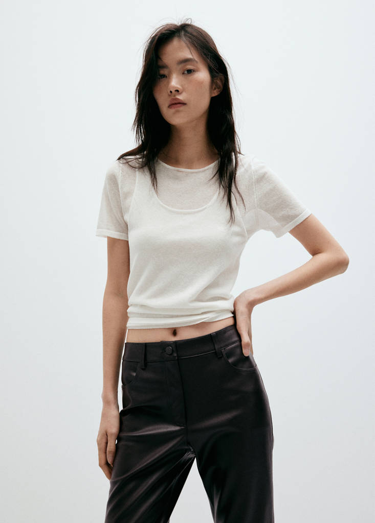 Faux-leather flared trousers — Chocolate