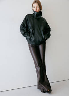 Faux-leather flared trousers — Chocolate 5