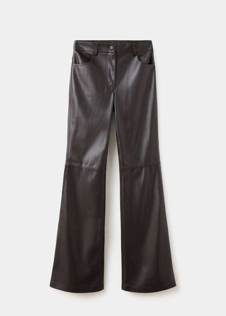 Faux-leather flared trousers — Chocolate