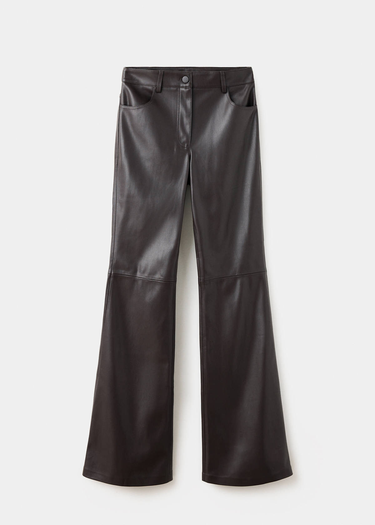 Faux-leather flared trousers — Chocolate