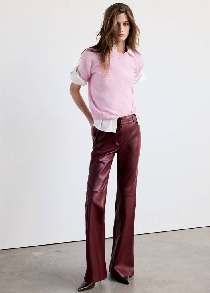 Faux-leather flared trousers — Red