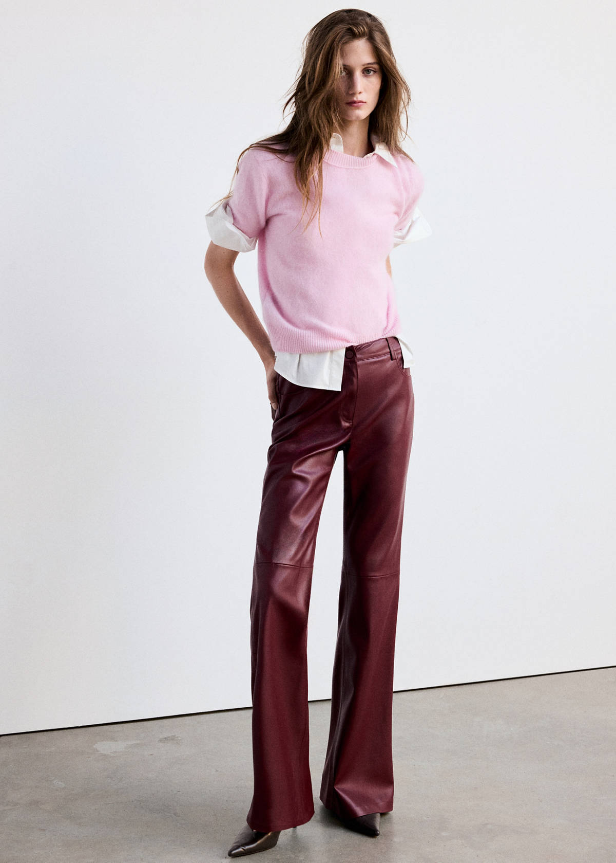 Faux-leather flared trousers — Red