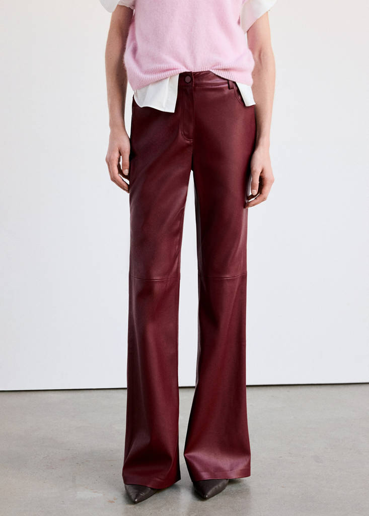 Faux-leather flared trousers — Red