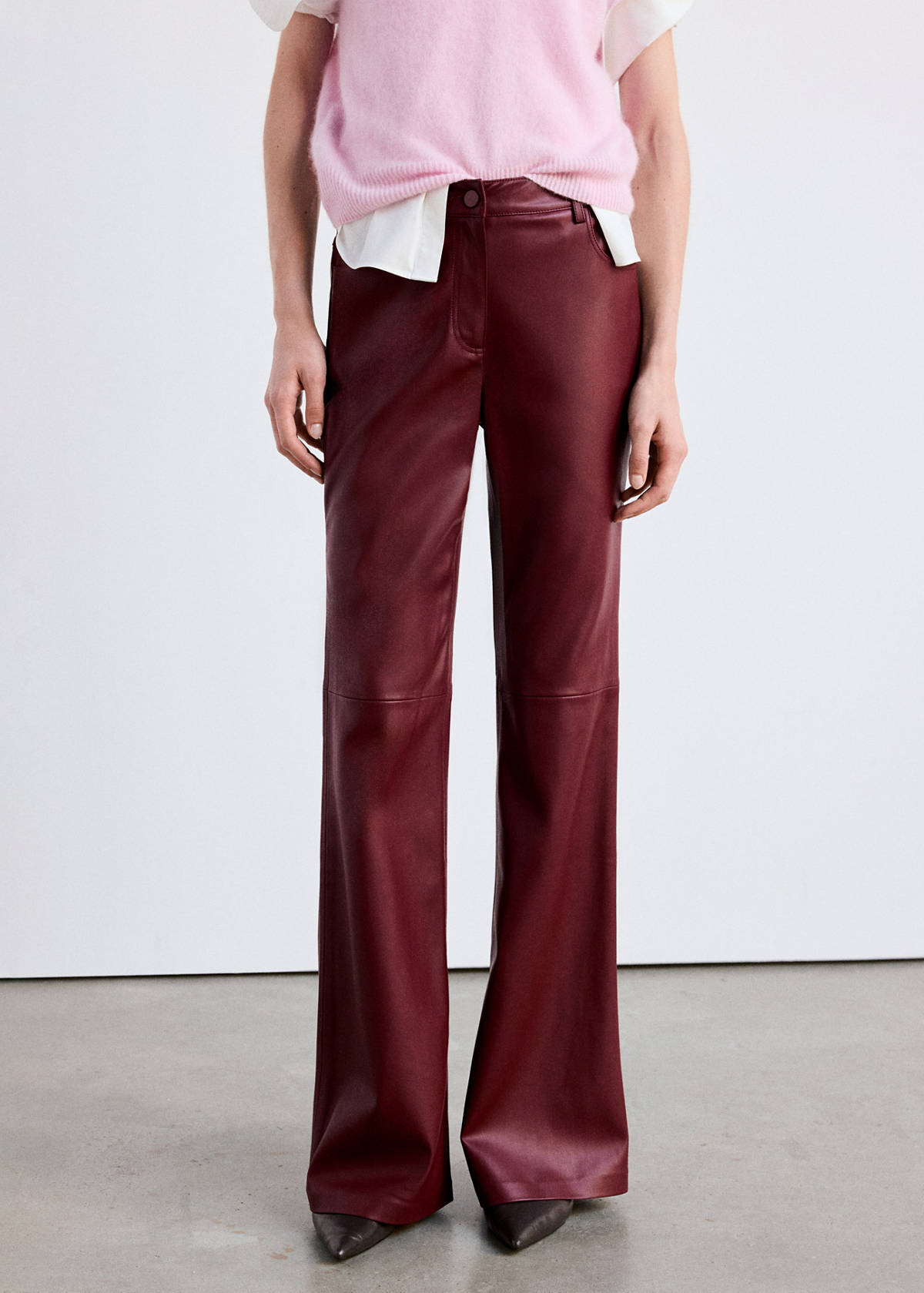 Faux-leather flared trousers — Red