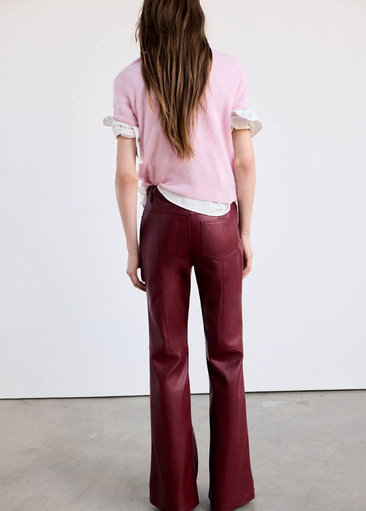 Faux-leather flared trousers — Red