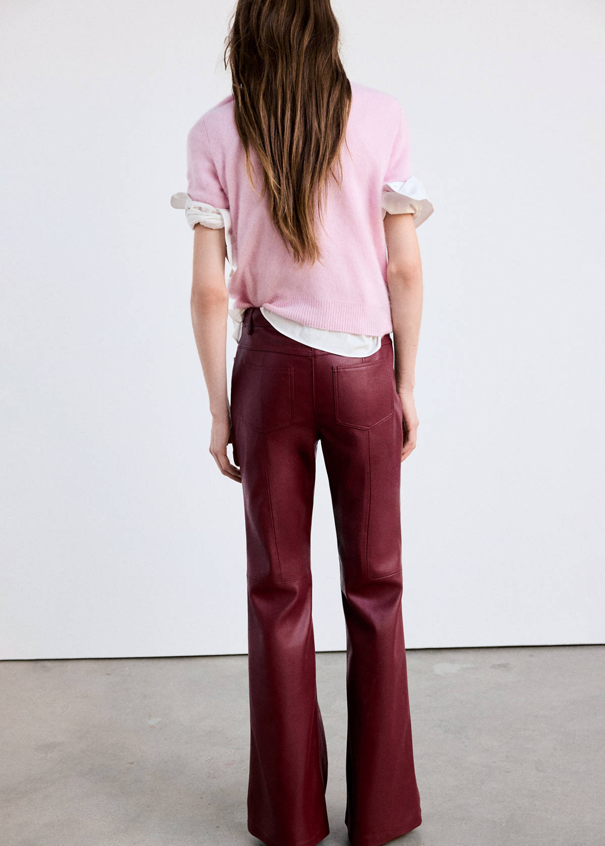 Faux-leather flared trousers — Red