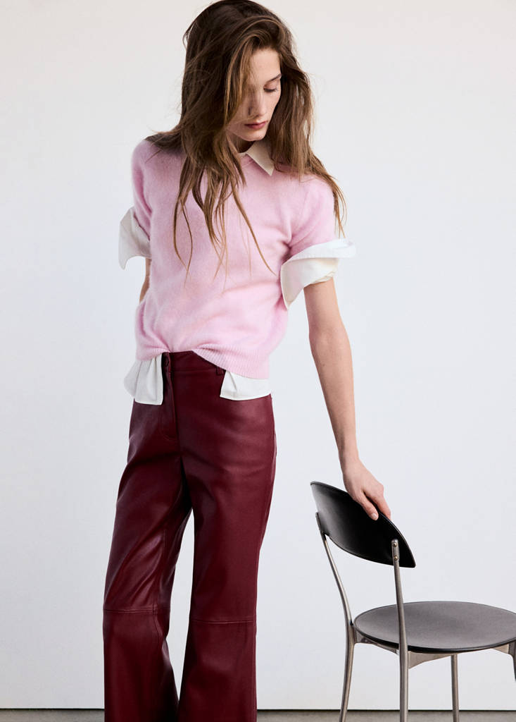 Faux-leather flared trousers — Red