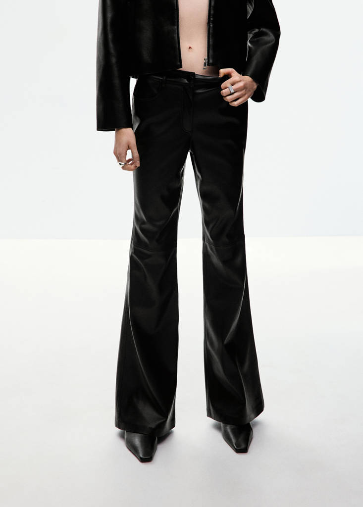 Faux-leather flared trousers — Black