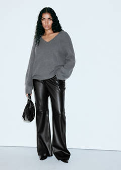 Faux-leather flared trousers — Black 7