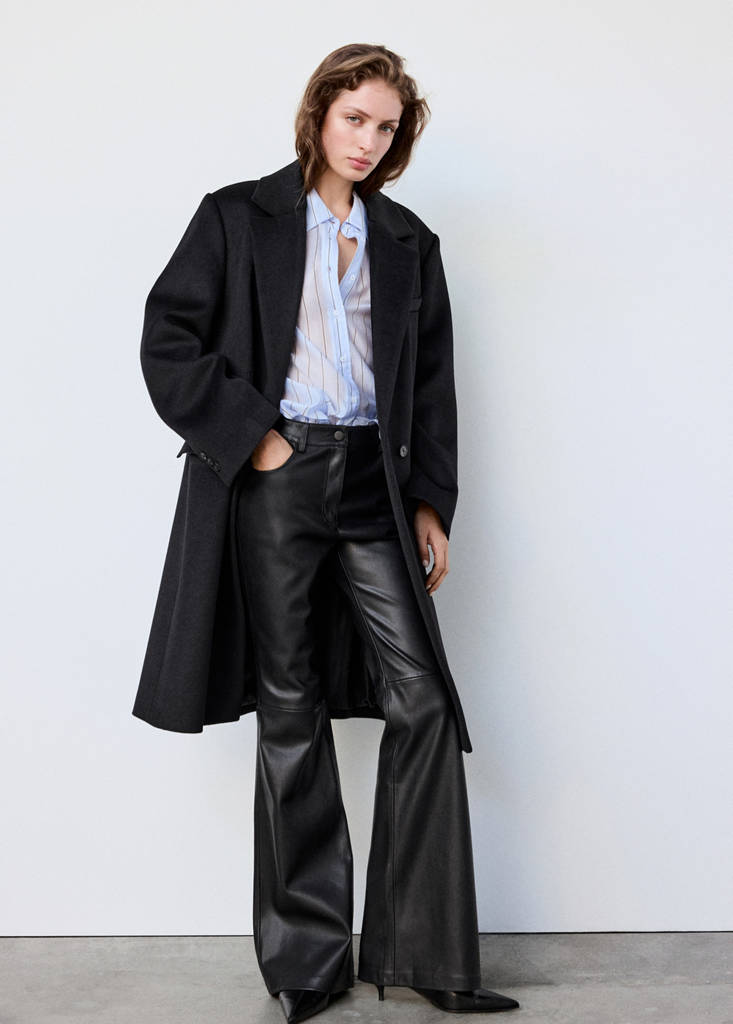 Faux-leather flared trousers — Black