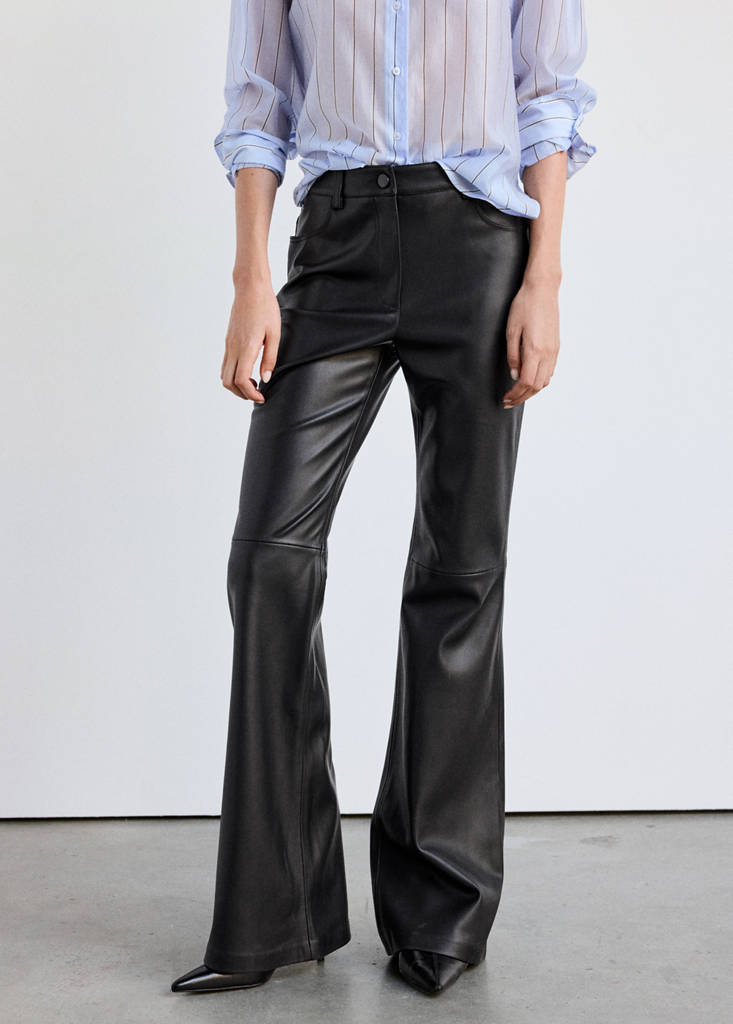 Faux-leather flared trousers — Black