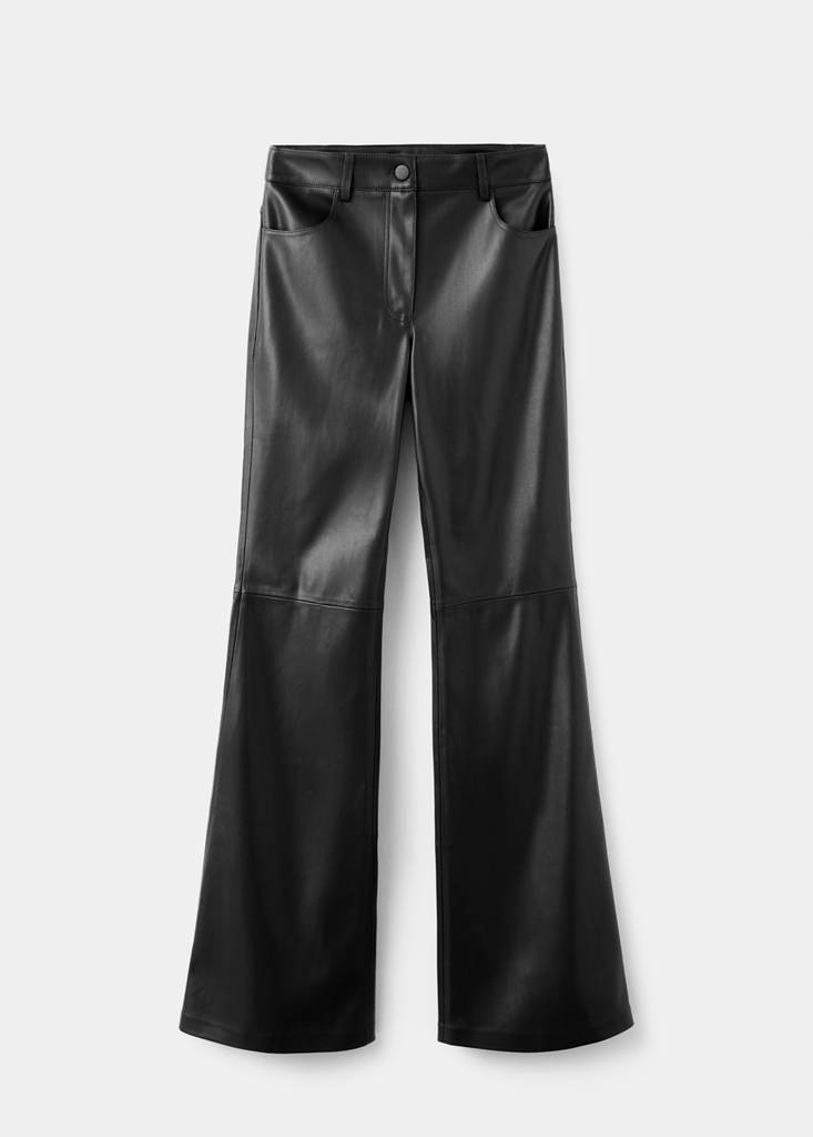 Faux-leather flared trousers — Black