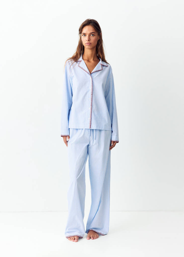 Full striped pyjamas with topstitch detail — Blue