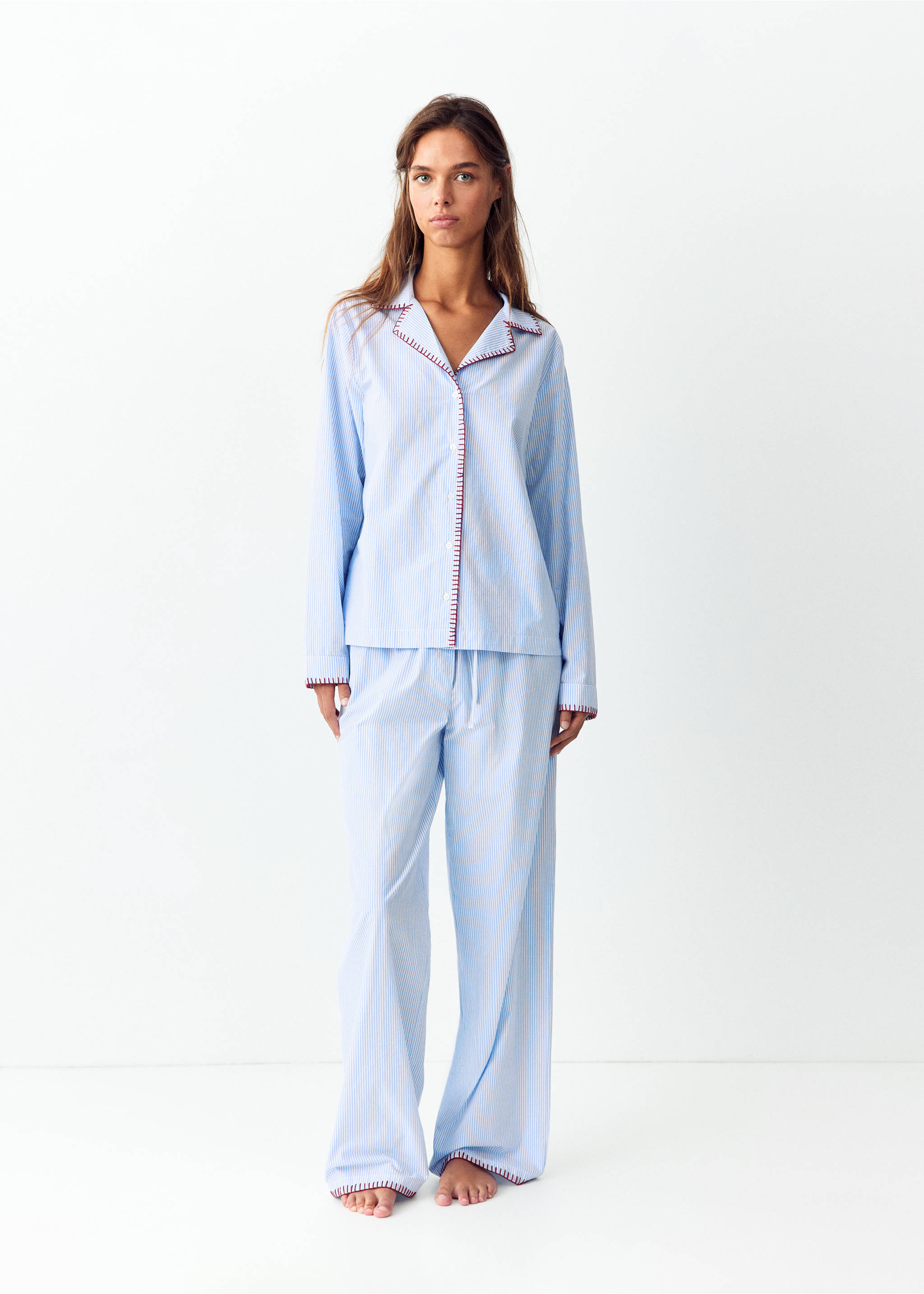 Full striped pyjamas with topstitch detail - General plane, Blue. Ref: 37045164-00.