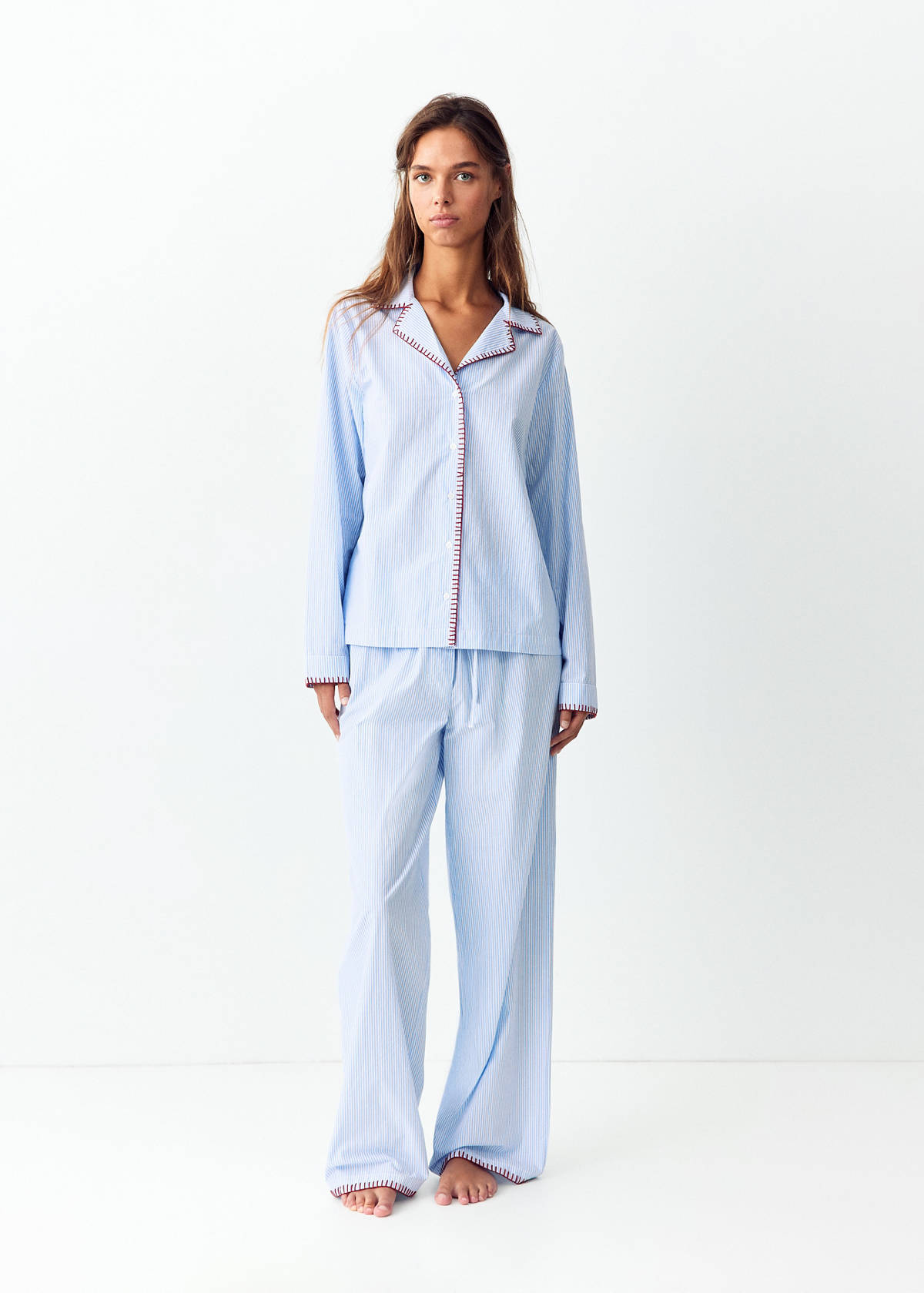 Striped pyjamas with contrasting trim — Blue