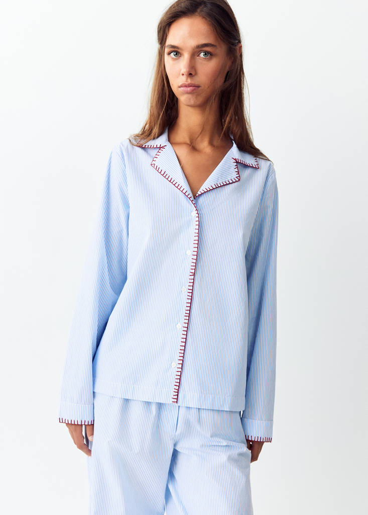 Full striped pyjamas with topstitch detail — Blue