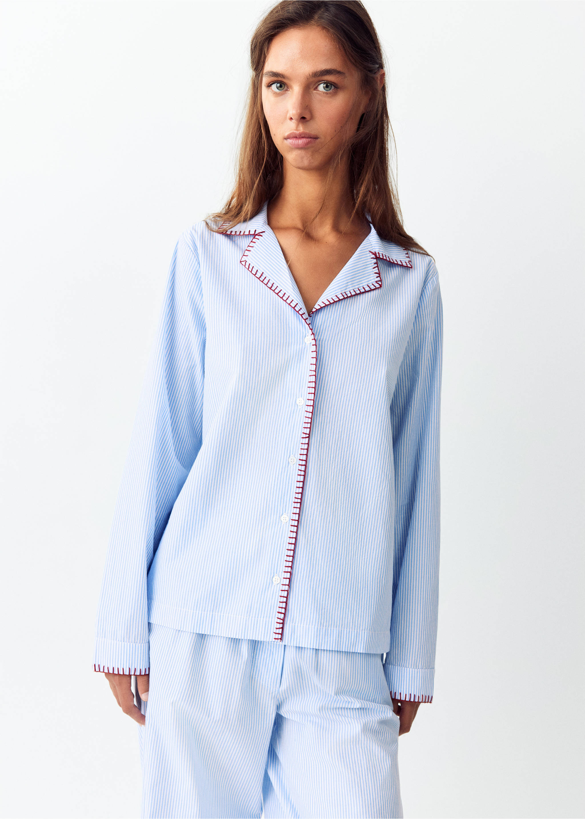 Full striped pyjamas with topstitch detail - Medium plane, Blue. Ref: 37045164-00.